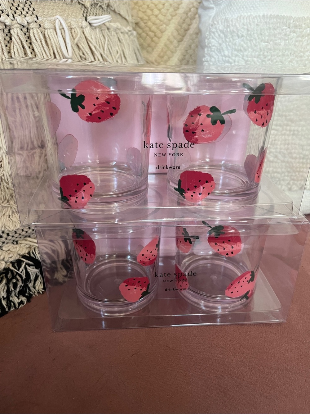 kate spade pink strawberry print glass tumbler set (1 set)